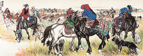 （ 2012年12月2日，在北京保利2013秋拍近现代书画夜场“黄胄美术基金会推荐专场”上，黄胄作品《欢腾的草原》以1.288亿元人民币的成交价被上海宝龙集团购得 ）