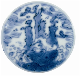 明崇祯青花海水仙山纹饰 明崇祯青花海水仙山纹饰