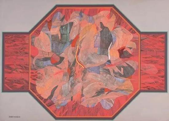依布拉欣·胡先，《red，orange，core》，1984，布面丙烯，198.3×217.4 cm，马币797，500.00元成交（佳士得提供）