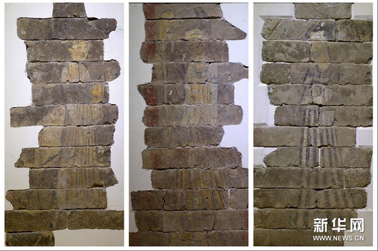 在陕西历史博物馆展出的唐代墓砖壁画