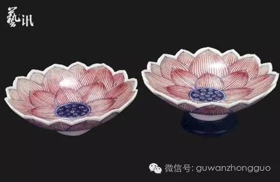 清青花釉里红莲花纹盘（对）