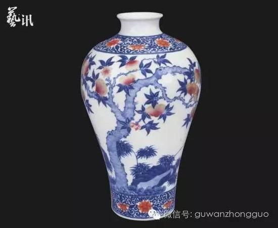 民国静远堂款青花粉彩福寿梅瓶