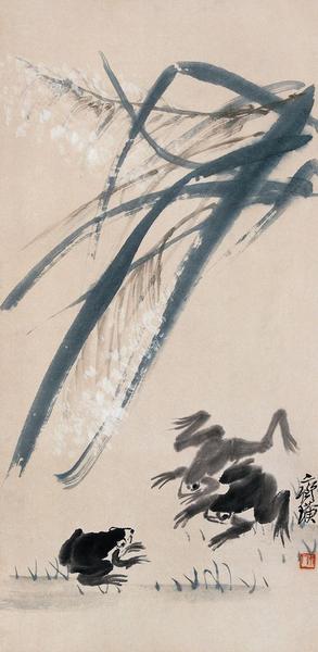 齐白石《青蛙白芦》（木版水印）