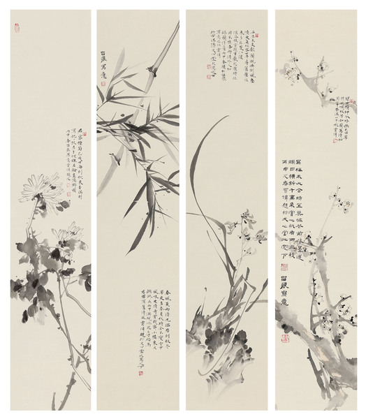 梅兰竹菊(4条屏)110x22cm x4 梅兰竹菊(4条屏)110x22cm x4