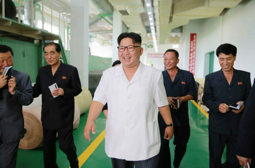 金正恩视察平城合成皮革工厂，称其是国家工厂的典范（网页截图）