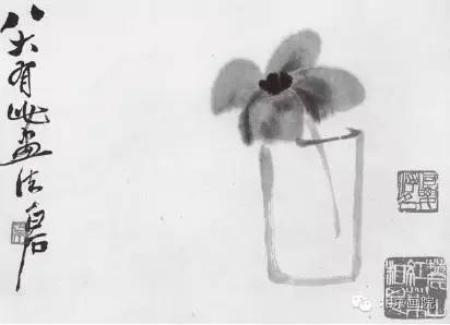 齐白石 瓶花 册页 纸本墨笔 25cm×33cm 1945年 中国美术馆藏