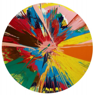 　　达米恩·赫斯特
《美丽，粉碎，泼溅，暴烈，粉红，砍劈，
括约肌画作》，1995 年作
光泽涂料画布
估价：25 万- 35 万英镑／
约 250 万- 350 万港元
