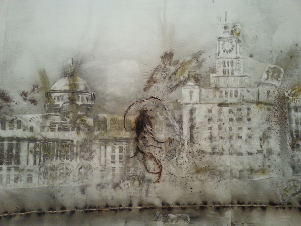 蔡国强 《没有我们的外滩》 火药、纸 2014年 (2)