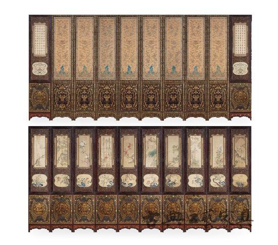 图2 清康熙 硬木镶缂丝绢绘六十寿屏风