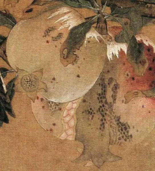 《榴枝黄鸟图页》 宋，绢本设色，24.6c×25.4cm