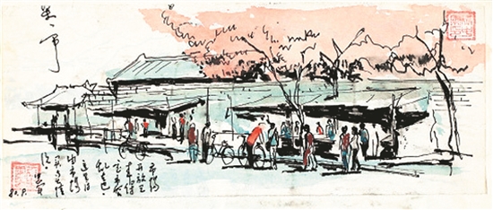 王中军早期纸上速写《河北农村小景》 王中军早期纸上速写《河北农村小景》