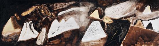 尚扬 蛇年风景 布面油画、丙烯 118×406cm 2001 年作 北京保利 2016 春拍 成交价：1242 万元