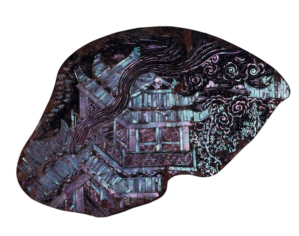 嵌螺钿广寒宫图漆器残片 嵌螺钿广寒宫图漆器残片