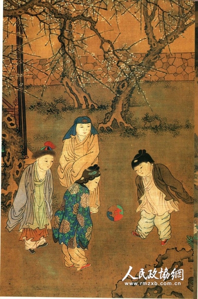 宋 苏汉臣《长春百子图卷》（蹴鞠局部，台北故宫博物院藏）