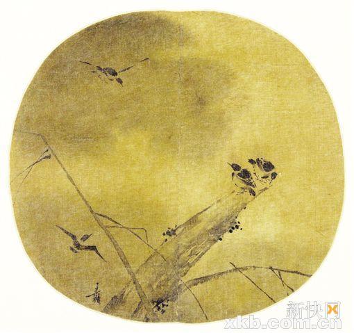 南宋 梁楷 疏柳寒鸦图 纨扇 南宋 梁楷 疏柳寒鸦图 纨扇