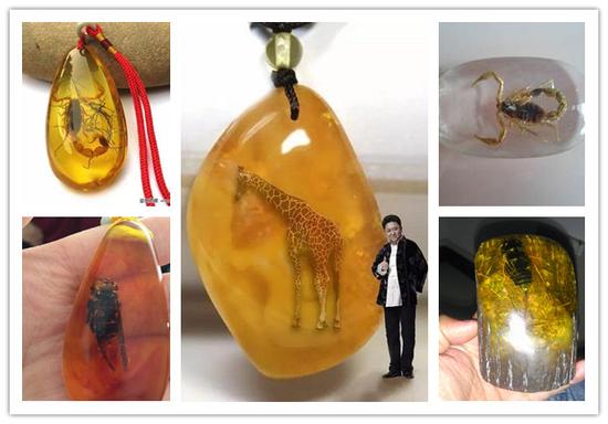 喜欢琥珀的朋友都知道，琥珀中带有虫子的虫珀更为珍贵稀有，正因为虫珀的珍贵，所以市面上仿造虫珀的也是屡见不鲜，大螳螂、大蜘蛛、大蜈蚣、大蝎子……就差真有于谦家的长颈鹿了。