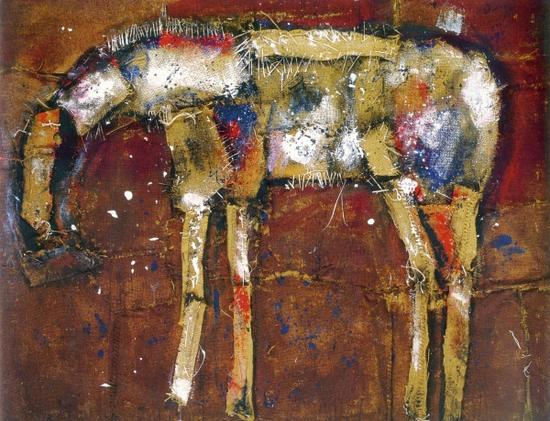 钱培琛作品:《沉思》(2002 ,麻布综合材料)