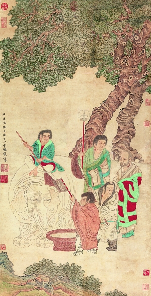 洗象图(中国画·明代) 丁云鹏 洗象图(中国画·明代) 丁云鹏