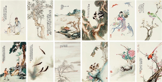 “珠山八友”名家绘粉彩山水人物花鸟瓷板 28×38cm×12 北京匡时2016十周年春季拍卖会850万成交