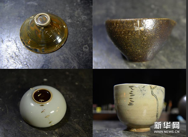 曹庆励的锔瓷作品（拼版照片，10月3日摄）。