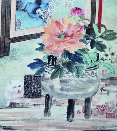 金石同寿图 局部(国画) 1955年 俞子才等