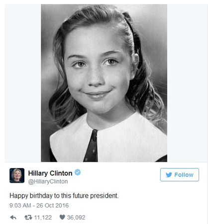 希拉里发推为自己庆生 称自己为未来的总统
