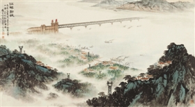 钱松嵒《江畔新城》，在北京华辰2012春拍会上流拍