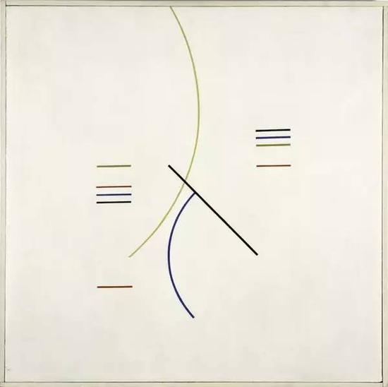 　　《曲线和直系列（Curves and Straight Series）》，阿尔佛雷多?希尔顿（Alfredo Hlito），布面油画，1948年