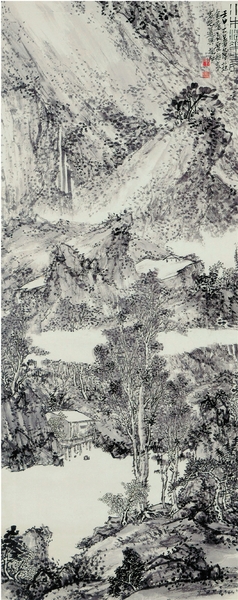 傅抱石 水木清华之居图 轴 纸本 水墨 1932年