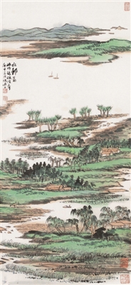 陆俨少1980年作《水村图》，在中贸圣佳2005春拍会上获价154万元