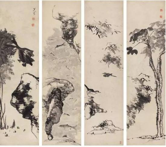 朱耷《花鸟四条屏》