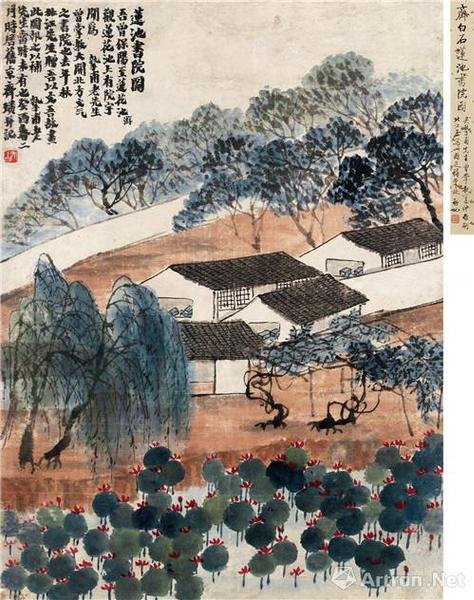 　　附图3、齐白石癸酉（1933年）作 莲池书院 镜心（2016年11月嘉德5290万元成交，1995年嘉德198万元成交）