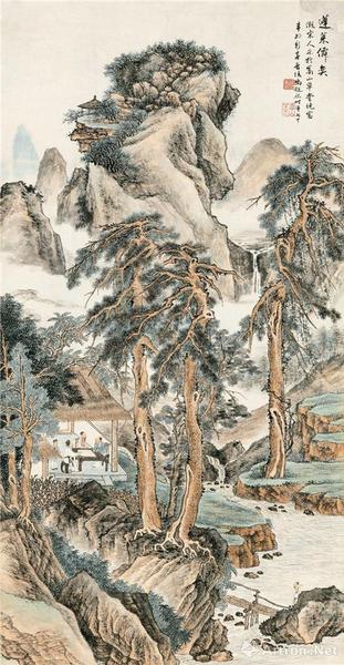 附图10、冯超然辛卯（1951年）作 蓬莱仙奕 立轴（2016年11月嘉德161万元成交）