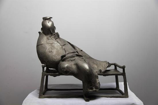 李象群 元四家之王蒙 Wangmeng- Four Masters from Yuan Dynasty 白铜 Cupronickel  61X24X26cm 2015