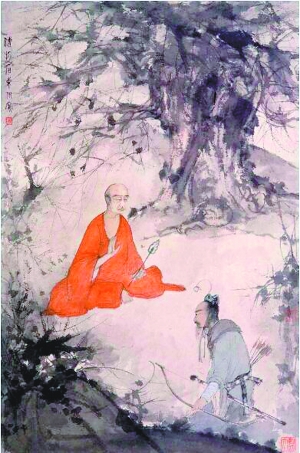 傅抱石《仿桥本关雪 石勒问道图》，92.2cm×61.1cm 纸本设色，约1945年作，南京博物馆藏