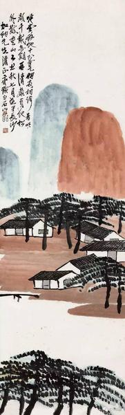 《松山闲居》 设色纸本 立轴  148.6 × 46 cm