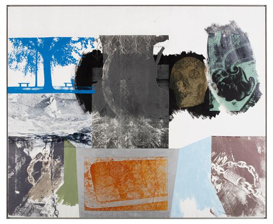 《抢救系列：树荫（Shade-Salvage）》，布面丙烯，1984年。图片来源于网络；图片致谢：罗伯特·劳森伯格基金会和巴黎达泰斯·洛巴克画廊