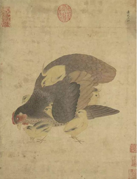 北宋  王凝《子母鸡图》纸本设色台北故宫博物院藏 北宋  王凝《子母鸡图》纸本设色台北故宫博物院藏