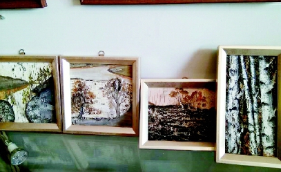 鄂伦春族桦皮文化艺术传承人莫鸿苇创作的桦皮画     鄂伦春族桦皮文化艺术传承人莫鸿苇创作的桦皮画