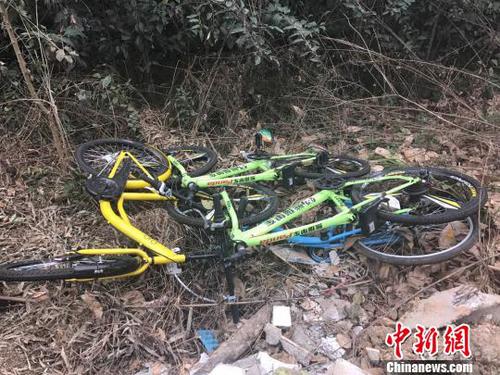 图说：现场虽有四辆共享单车“幸免于火”，但其坐垫均不知所踪?！≈芟?摄