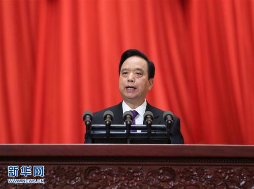 3月8日，十二届全国人大五次会议在北京人民大会堂举行第二次全体会议。全国人大常委会副委员长李建国作中华人民共和国民法总则草案的说明。新华社记者谢环驰摄