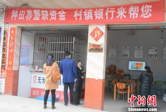 3月23日，无为县福渡镇临江村，无为徽银村镇银行设立的便民服务站，既是村民存贷款、汇款的场所，也是微型电商超市，售卖鸡蛋、草莓等农副产品?！『录纹?摄