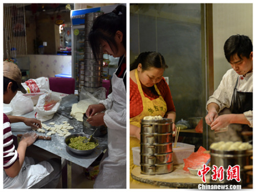 凌晨正在忙着准备早点的店主。(拼版图片) <a target='_blank' href='http://www.chinanews.com/' >中新网</a>记者 金硕 富宇 摄