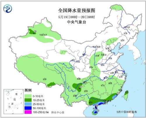 图3 全国降水量预报图(19日08时-20日08时) 点击进入下一页