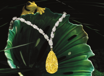 29.75克拉天然浓彩黄色内部无瑕极优打磨钻石项链；钻石共重约25.80克拉