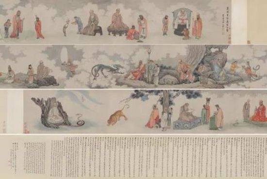 吴彬 十二尊者相 手卷设色纸本 画：38.5×644.5 cm  题跋：39×230 cm 