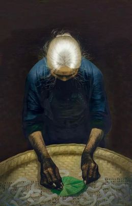 罗中立春蚕 布面 油画 216×140cm 