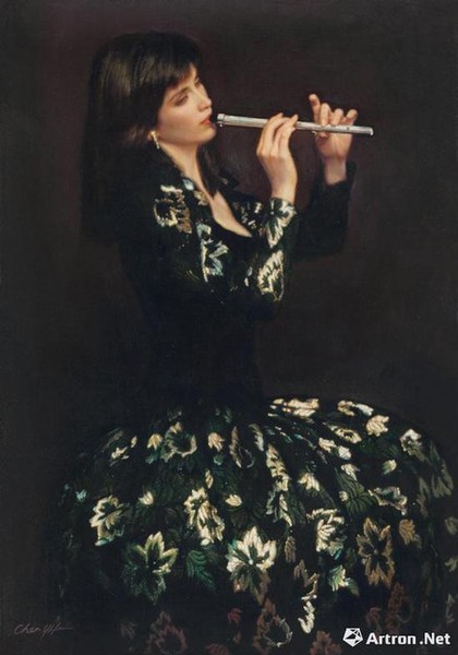 　　陈逸飞  吹箫 布面 油画 107×76.5cm 1988年作 成交价：710.5万元