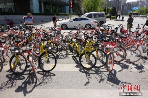 资料图：北京街头共享单车随处可见。<a target='_blank' href='http://www.chinanews.com/'>中新社</a>记者 侯宇 摄