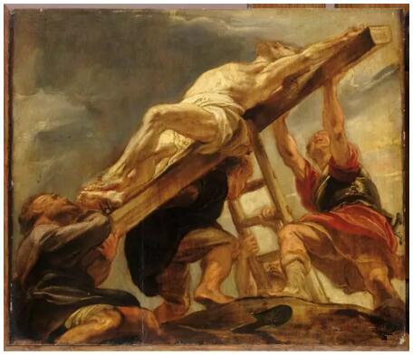 《上十字架：安特卫普耶稣会教堂天花板装饰草图》（L‘Elévation de la croix ； esquisse pour un compartiment du plafond de l’église des Jésuites d‘Anvers），彼得·保罗·鲁本斯（Pierre Paul Rubens），卢浮宫博物馆，巴黎